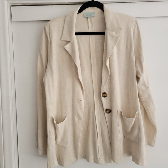 Cream White Linen Blazer Large Veronica M - Picture 2 of 8